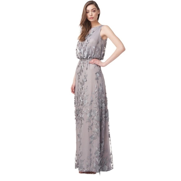JS Collections Aveline Blouson Gown, Floral Lace Maxi Formal Dress, Silver, 10 - Picture 2 of 11
